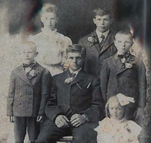 Grandchildren of Michael Barrett, back: Martha Ann & Thomas, front: Clarence, Robert, Bertrum and Jean (seated), 1903. These are the children of Michael's 3rd son from his first marriage, John and his wife Margaret Elmey.